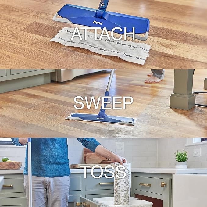 Bona Sweeping Pads for Multi-Surface Floors - Heavy-Duty & Disposable XL Microfiber Pads Sweep Away Dust, Dirt, & Pet Hair (Pack of 72)