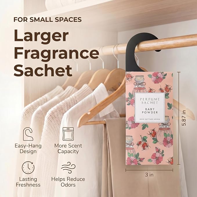 Large 12 Packs Baby Powder Hanging Scented Sachets Long-Lasting Closet Deodorizer Air Freshener Fabric Refresher Odor Eliminator for Drawer Home Fragrance Gift Set