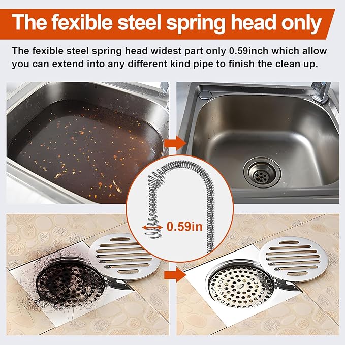 Drain Snake, 25ft Flexible Steel Drain Auger With Drill Adapter, Plumbing Unblocking Hand Auger, Manual Or Powered for Shower & Bathtub Clogs-No auto retract or feed