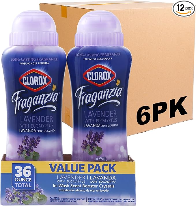 Clorox Fraganzia Scent Boosting In-Wash Laundry Crystals, Lavender, 12 Count, 18 Oz Each, Laundry Freshener Beads, Fresh Clean Great Smelling Clothes