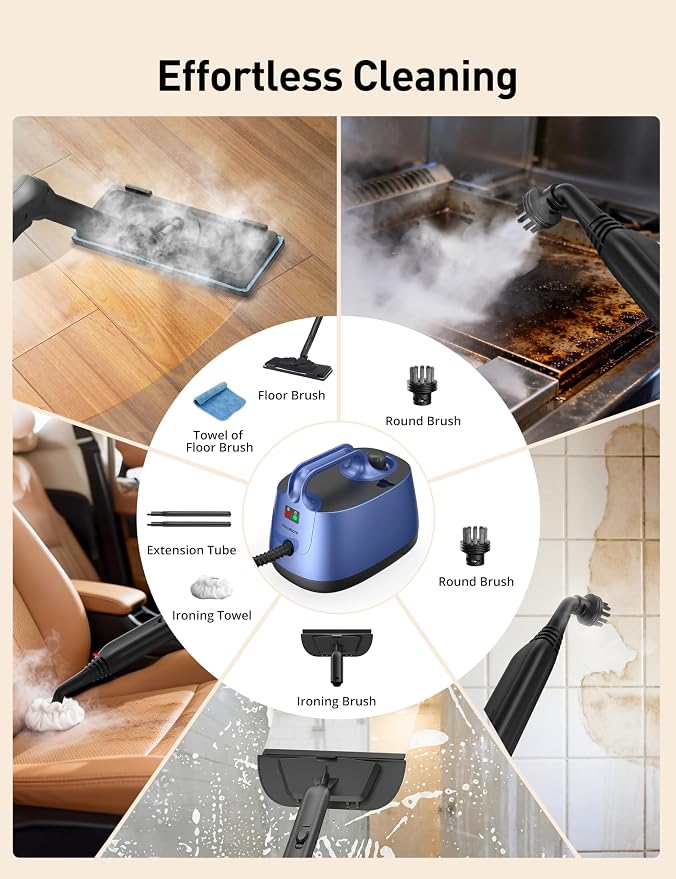Steam Cleaner for Home, 293°F 5-Bar High Pressure Powerful Multipurpose Handheld Steam Mop, 21 Attachments, 50Oz Capacity, Heavy Duty Steamer for Floors, Cars, Tiles, Crack Cleaning, Turquoise