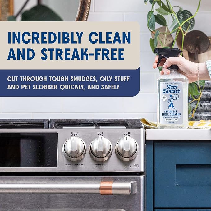 Aunt Fannie's Stainless Steel Spray Cleaner, Powered by Vinegar, Fingerprint and Residue Remover for Refrigerator, Dishwasher, Oven, Grill, Sink, Stovetop, and Other Appliances, Pack of 3