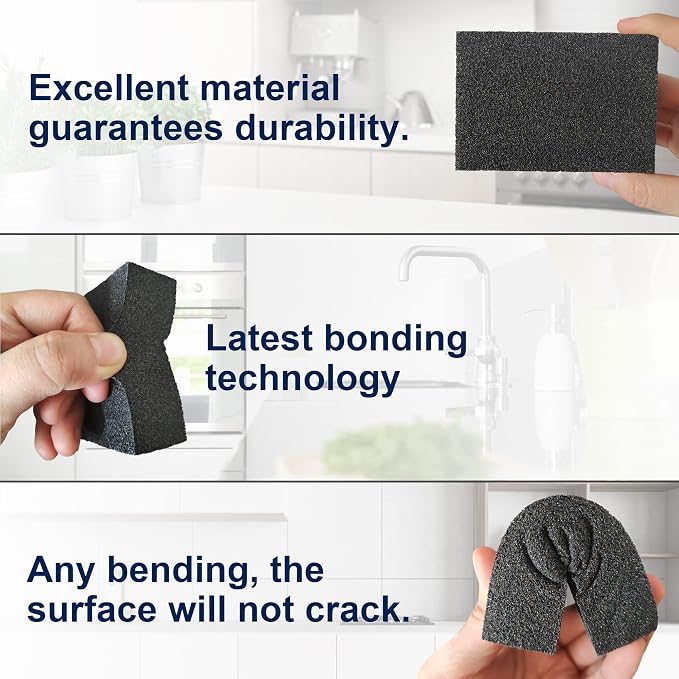 Krisler 8pc Black Carborundum Sponge Nano Emery Sponges Caspian Stone Pot Clean Brush Rust Eraser Grit Scouring Pads Pot Cleaning Pads with Carborundum Washing Kitchen Cleaner Tool(thickness-1inch)