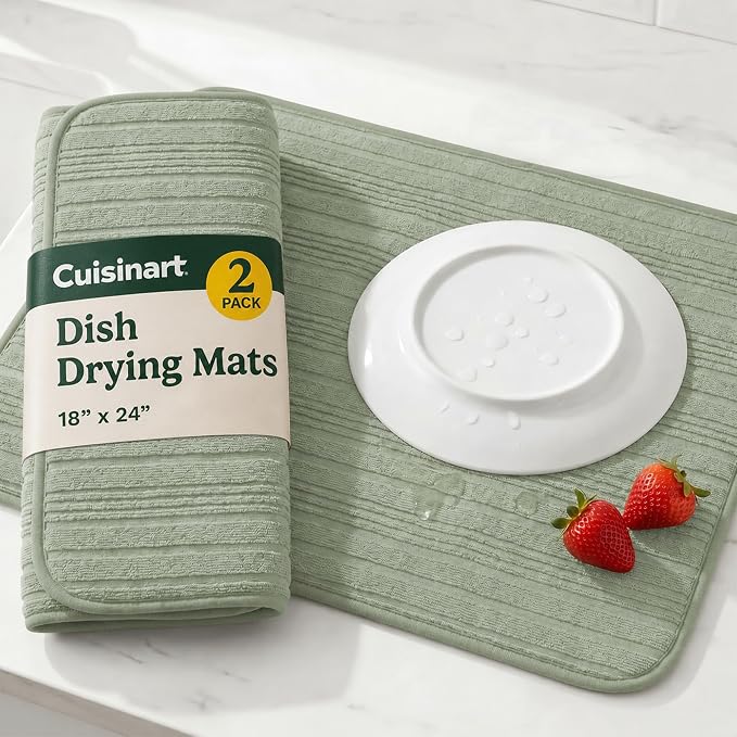 Cuisinart Dish Drying Mat for Kitchen Counter - 2-Pack XL 18x24 Ultra Absorbent Microfiber Dish Mat - Fast Drying, Machine Washable, Foldable Countertop Pad - Safe for Granite & Quartz