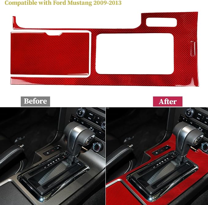 Real Carbon Fiber Trim for Ford Mustang Accessories | for 2009 2010 2011 2012 2013 2014 Gear Shift Panel Frame Trim Glove Storage Box Cover Interior Thick Overlay Decal 4PCs