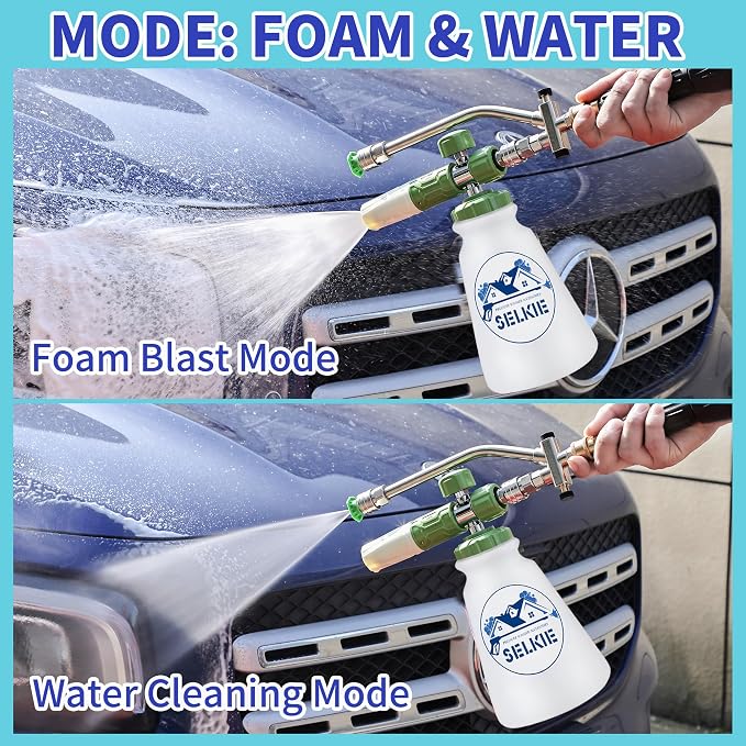 Selkie Foam Cannon with Double Tip Attachment,Adjustable Pressure Washer Foam Blaster with with Dual-Connector Accessory,5 Power Washer Sprayer Nozzles, 1/4" Quick Connect, 3600 PSI
