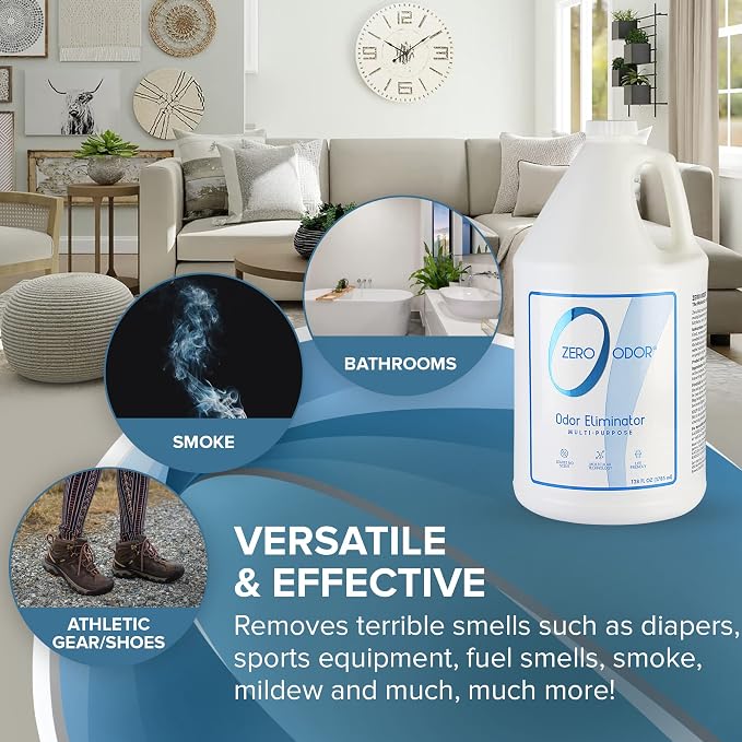 Zero Odor Multi-Purpose Odor Eliminator, Air and Surface Odor Remover for Home, Bathroom, Kitchen, and Closet, Refill, 128 oz