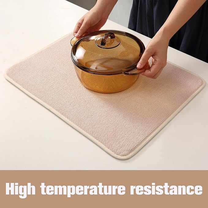 2 Pack Microfiber Dish Drying Mat for Kitchen Counter,Ultra Absorbent Dish Drainer Mat ,Dish Drying Pad ,Dish Rack Mat 20×15 Inch (Beige)