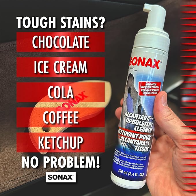 SONAX Upholstery & Alcantara Cleaner Foam | Interior Cleaner for Synthetic Suede, Fabric Seats, Carpet, Door Panels, Headliners & Trim | Removes Dirt, Oils, Stains & Grime Build-Up | 8.45 oz | 250 ml
