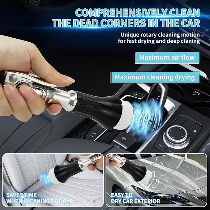 GOCCIDA Mini Tornado Air Blow Gun with Detachable Brush Car Cleaning Kit | Vortex Cleaning Gun Trumpet Head High Pressure Dryer Blow Gun Pneumatic Interior Cleaning Tool with Tornado Airflow