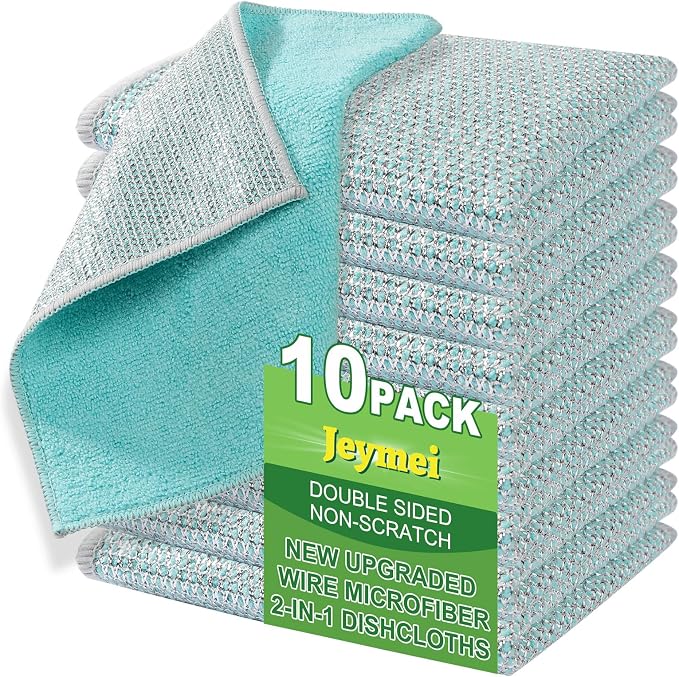 Jeymei Non Scratch Wire Dishcloth,Multipurpose Wire Dishwashing Rag,10PCS | Stainless Steel Cleaning Cloths for Kitchen,Dish Cloths for Washing Dishes,Reusable Diamond Weave Steel Wool Scrubber Cloth