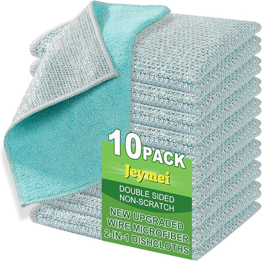 Jeymei Non Scratch Wire Dishcloth,Multipurpose Wire Dishwashing Rag,10PCS | Stainless Steel Cleaning Cloths for Kitchen,Dish Cloths for Washing Dishes,Reusable Diamond Weave Steel Wool Scrubber Cloth