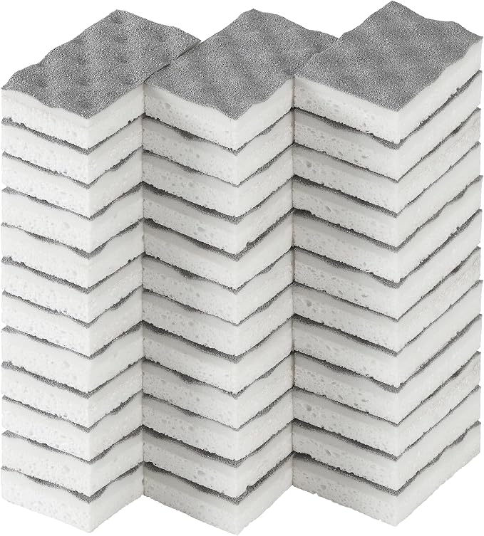 JOYMOOP Textured Clean Sponges, Dual-Sided Non-Scratch Soft Scrub Dish Sponge, Safe for Non-Stick Cookware, Kitchen and Household Cleaning, 36 Pack [Grey & White]