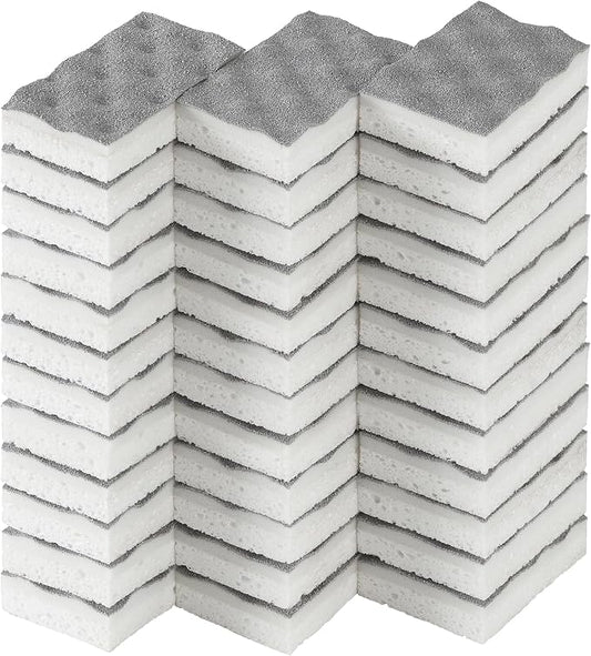 JOYMOOP Textured Clean Sponges, Dual-Sided Non-Scratch Soft Scrub Dish Sponge, Safe for Non-Stick Cookware, Kitchen and Household Cleaning, 36 Pack [Grey & White]