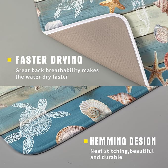 Giwawa Coastal Starfish Dish Drying Mat Summer Sea Turtle Drainer Rack Mat Absorbent Microfiber Kitchen Countertop Protector Dishes Pad 16x18 inch