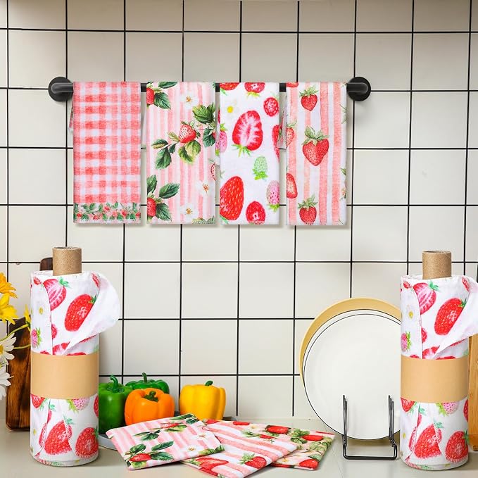 36 Pack Reusable Cleaning Cloths Washable Cotton Kitchen Dish Towels for Home Party Supplies Bulk, 9.84x11.81in (Strawberry)