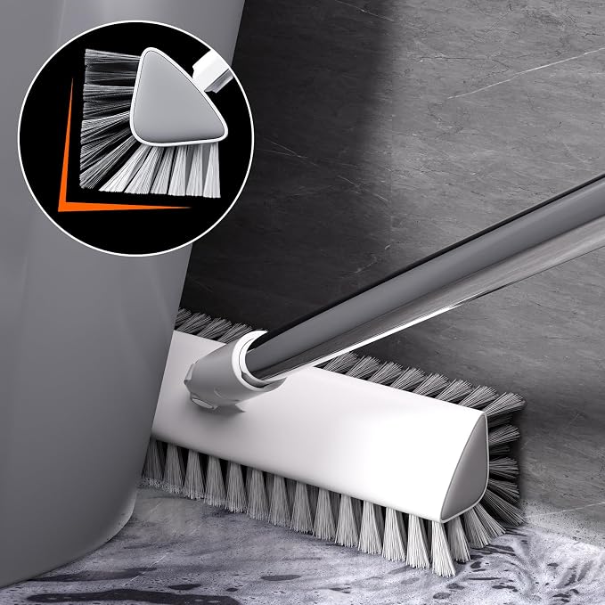 Floor Scrub Brush with Long Handle, Heavy-Duty Tile and Shower Grout Brush Stiff, Professional Grout Cleaner for Bathroom, Kitchen, Floor, Tile Brush Concrete Surfaces