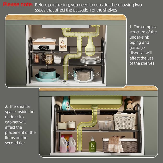 NETEL Under Sink Organizers and Storage, 2 Tier Expandable Under Cabinet Organizer Shelf with 8 Removable Panels,Expandable Shelf for Cupboard,Kitchen,Bathroom,Shoe Storage Rack