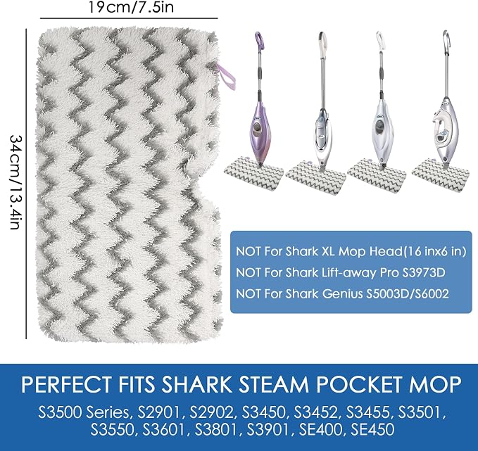 Steam Mop Replacement Pads for Shark Steam and Scrub Mop S3501 S3601, 3 PK | Fits S3550 S3801 S3901 SE450 S2901/S2902. 12.2 x 6.9 in; not XL, Genius or Lift-Away Pro. Washable scrub microfiber.
