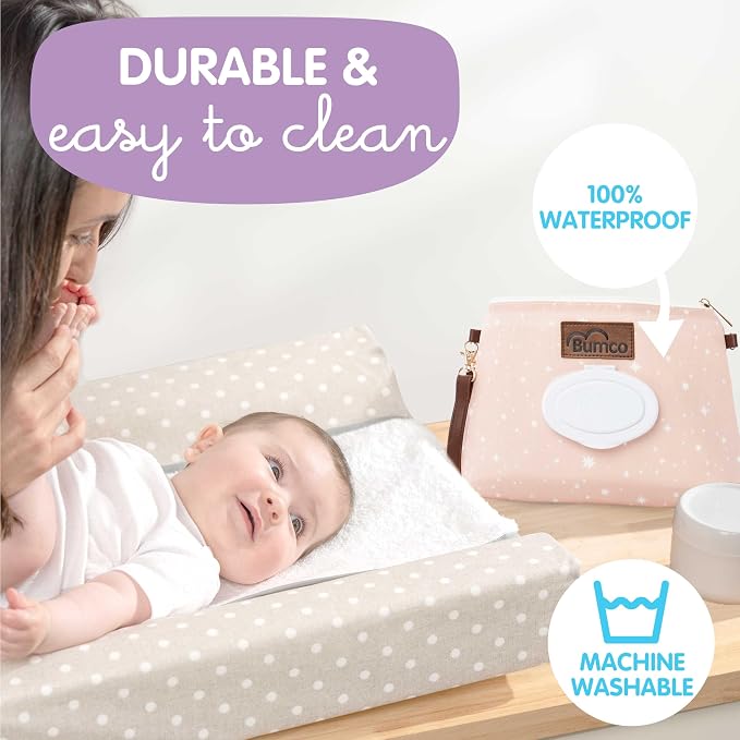 Bumco Diaper Clutch Bag - Portable Wipes Dispenser & Diaper Holder, Airtight Travel Baby Wipes Case, Wipe Dispenser Travel Baby Wipes Dispenser On the Go, Diaper Wristlet