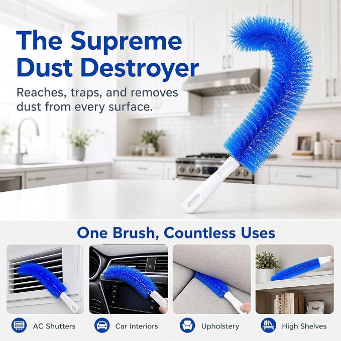 Bendable Microfiber Head, Reusable Dust Remover, 2026 Upgrade Fan Cleaner Brush, Bendable Microfiber Duster Washable Fans Cleaning Brush for Blind, Cobweb, Air Vents Cars Curtains (Gray*2)