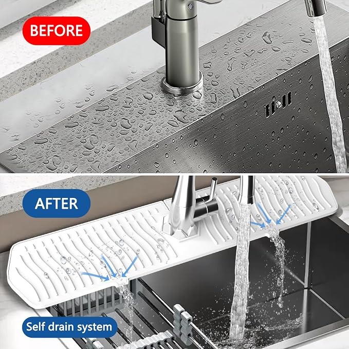 EBIGIC Kitchen Sink Splash Guard-24 x 5.8'' Ultrathin Silicone Sink Mat Splash Guard fit for Countertop, Bathroom,Farmhouse,RV (White)