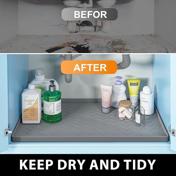 TigeJoy 34" x 22" Under Sink Mats for Kitchen Waterproof, Leak-Proof Silicone Mat Sink Protector and Cabinet Liner, Kitchen Essentials Organizer and Storage, Boot or Shoe Tray, Pet Feeding Mat