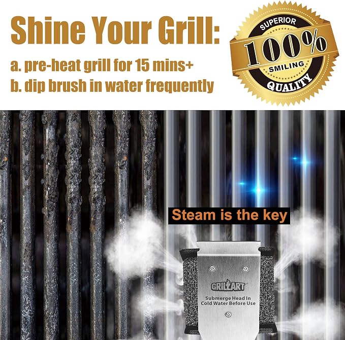 GRILLART Grill Brush Bristle Free, Safe Grill Brush for Outdoor Grill, SteamWizards BBQ Grill Cleaning Brush Kit, Replaceable Head Grill Scraper Tool, Grill Cleaner BBQ Accessories, Gifts for Men/Dad