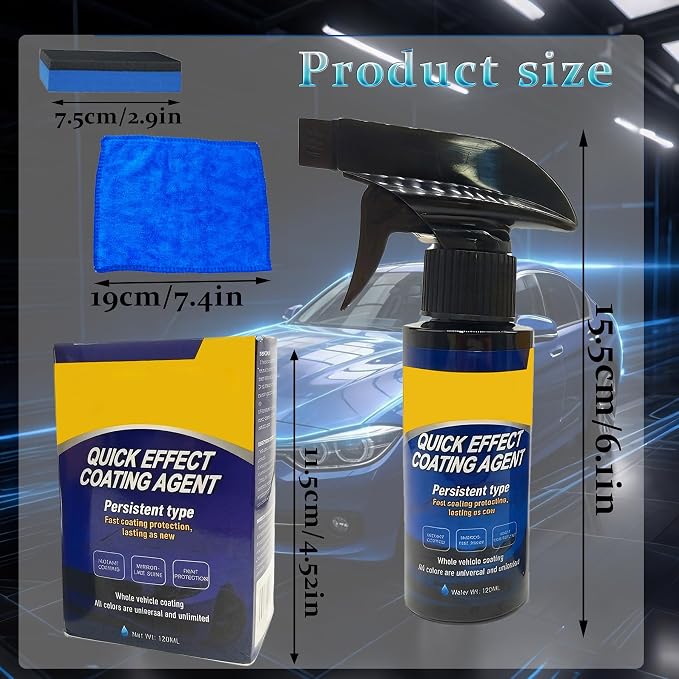 2Pack Quick Effect Coating Agent for Car, Quick Effect Coating Agent,Waterless Wash & Polish,Car Coating Spray for Shine & Protection,Quick Acting Paint Protection & Glass Cleaner(120ml+Brush+Towel)*2