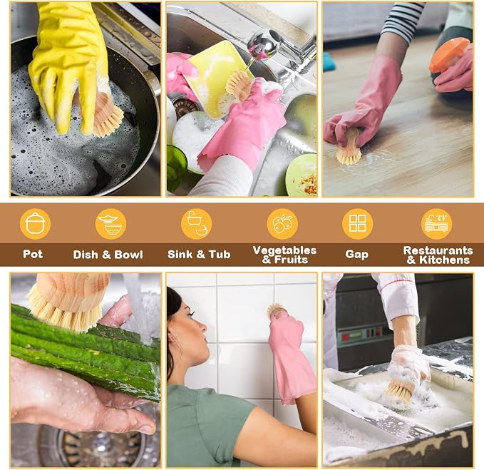 Nuenen 100 Packs Bamboo Dish Scrub Brushes Wooden Scrubbers Set Kitchen Dishwashing Scrubber with Natural Sisal Bristles for Iron Pot Pan Sink(Sisal)