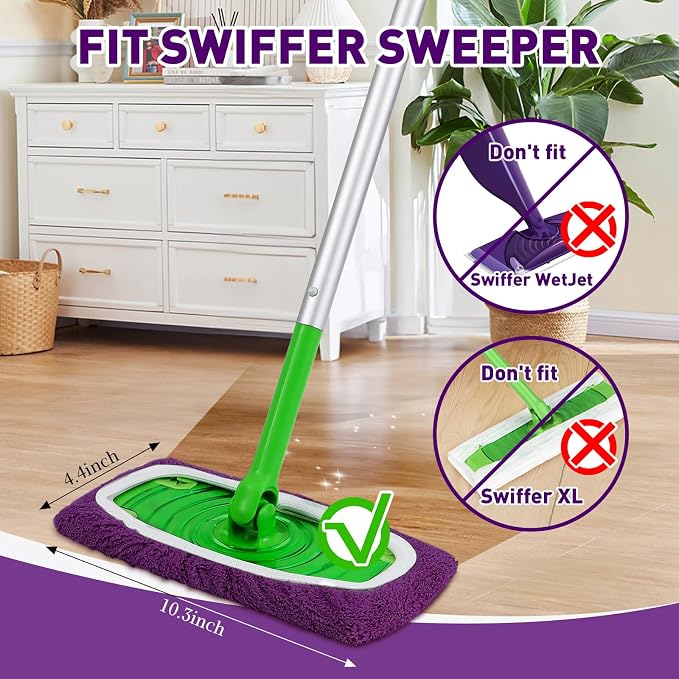 Microfiber Mop Pads,8Pcs Purple Reusable Mop Pads Compatible with Swiffer Sweeper,Dry Flat mop Cover & Washable Wet Pads Refill for Floor Cleaning