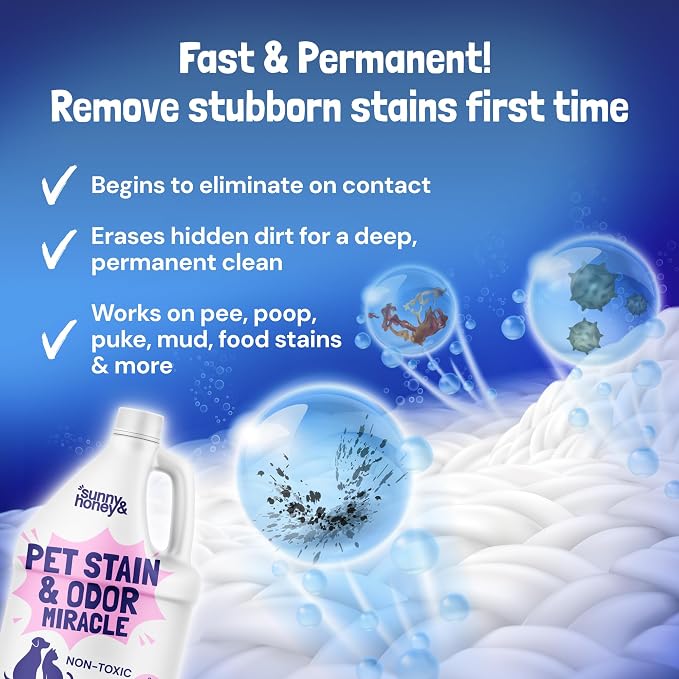 Sunny & Honey Pet Stain and Odor Remover for Carpets, 1 Gallon Lavender | USA Made - Enzyme Cleaner for Dog Urine & Poop - Eliminates Set In Stains - Color Safe - For Rugs, Furniture & Car Seats