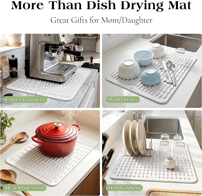 CAKETIME 2 Pack Multicolor Silicone Dish Drying Mat for Kitchen Counter Home Dining Placemats Waterproof Hot Pads Trivet Tray Dishes Rack Drainers Crafts Coffee Accessories Funny Gifts for Women
