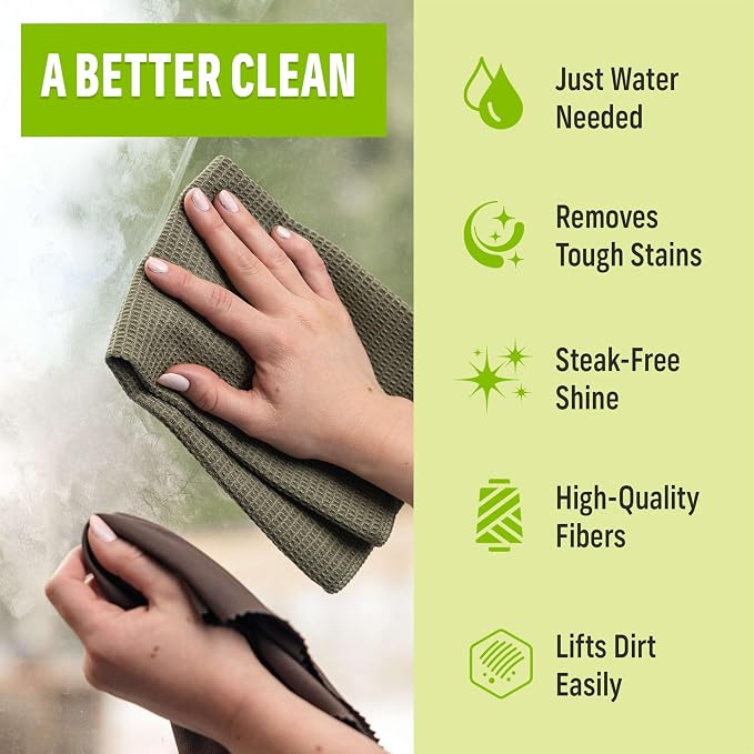 E-Cloth Window and Glass Cleaner Kit, Just Add Water - 1 Kit | Chemical-Free Cleaning - Reusable & Machine Washable Towel, Versatile Use for Mirrors, Cars, & Lenses, Winter Green
