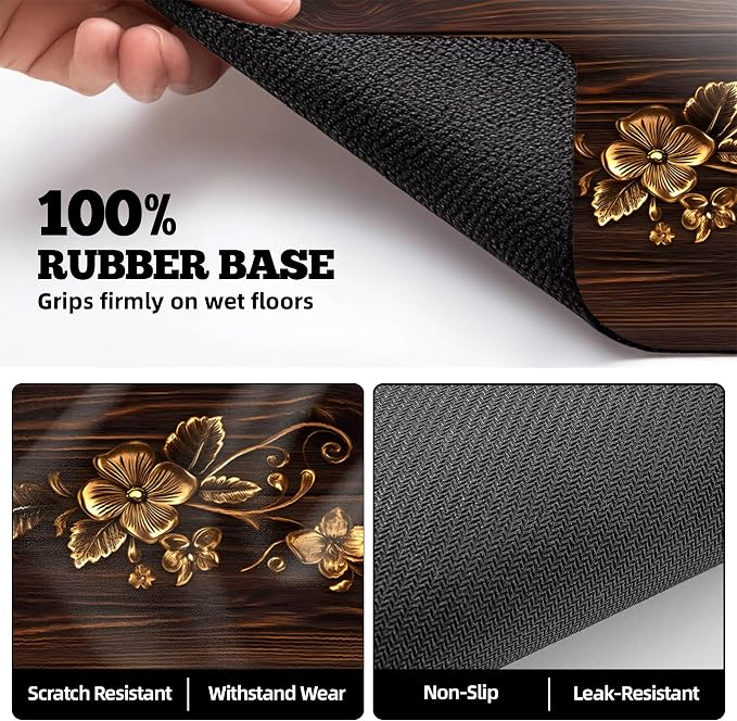 Dish Drying Mat Large Coffee Mat Absorbent Drying Mat for Kitchen Counter Coffee Bar Accessories 32"x 17", Gold Floral