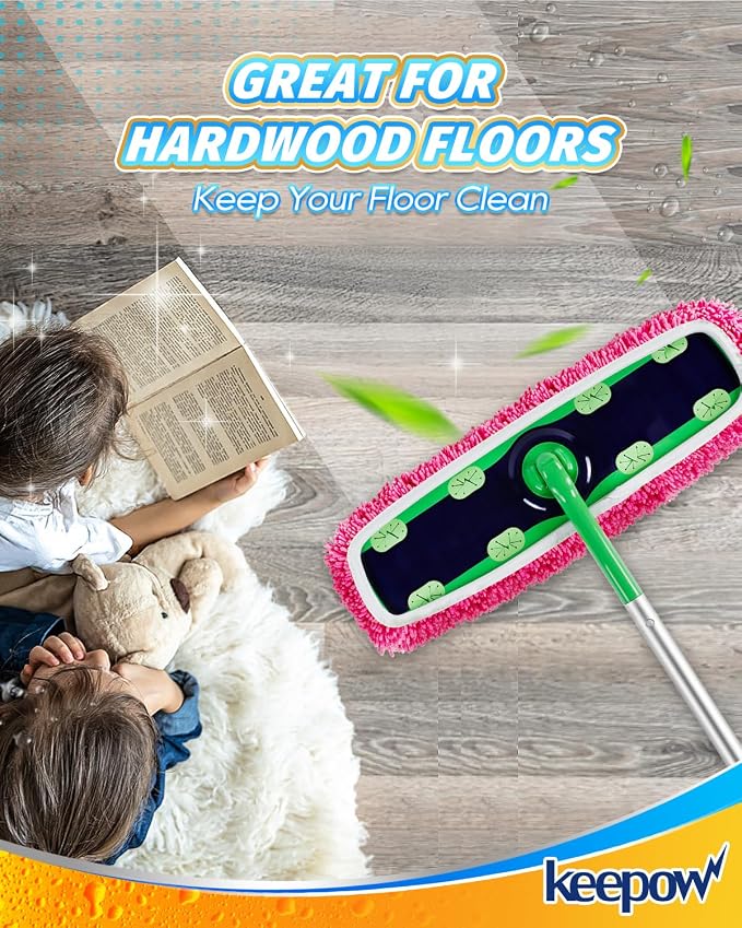 KEEPOW Reusable Microfiber Mop Pads for Swiffer XL Mop | 2 Pack Pink, XL Dry Sweeping Cloths, XL Wet Pads Refills, Heavy Duty Mopping Cloths for Floor Mopping and Sweeping