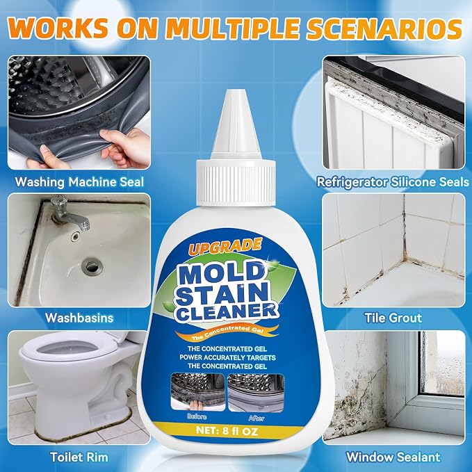 Mold Stain Cleaner Gel, 8 Fl oz Washing Machine Cleaner for Pools, Toilets, Doors and Windows, All-Purpose Household Remover Gel for Washing Machine Seal, Bathroom Grout, Shower Caulk, Tile, Sink
