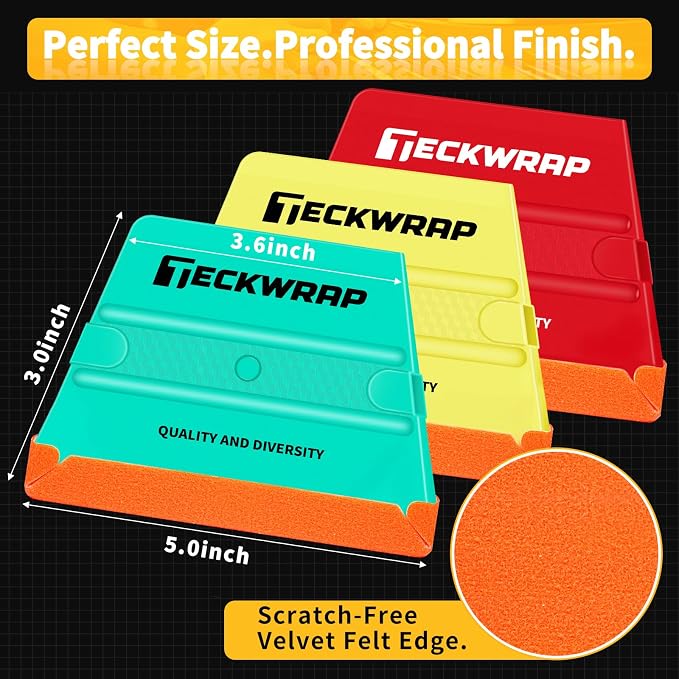 TECKWRAP Felt Squeegee for Vinyl Wrap -Trapezoid Shape (Soft/Medium/Hard) | Pro Car Wrap Tool Kit, 3 Hardness Levels (Yellow Soft/Green Medium/Red Hard), , Premium vinyl Felt Edge squeegee