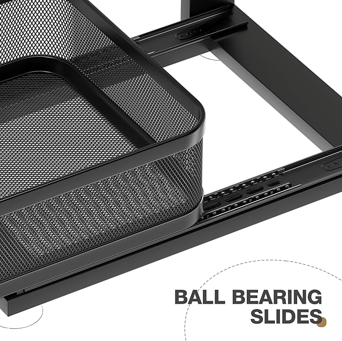 2 Pack Under Sink Organizer With Next-Gen Ball-Bearing Slides,2-Tier Precision Mesh Pull Out Cabinet Shelf Storage for Bathroom&Kitchen,Slide Out Drawers Height Adjustable,Rust-resistant