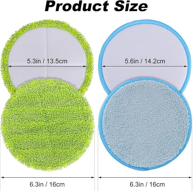 Electric Mop Pads, 6.3inch Floor Cleaning Round Spin Mop Pads for Electric Mop, 6.3inch Round Electric Mop Pads(6 Pack)