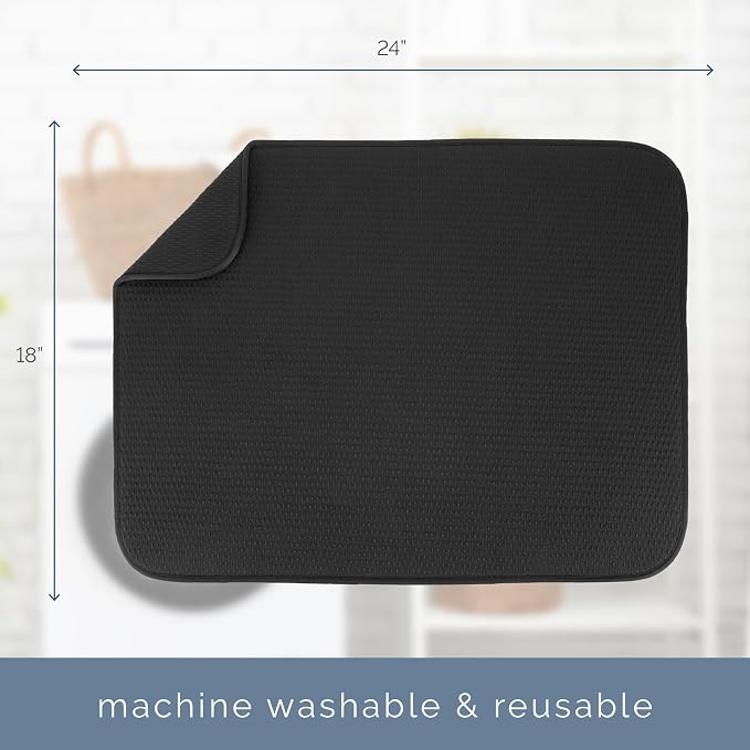 S&T INC. Dish Drying Mat, 18" x 24", XL, Diamond Texture, Black | Absorbent Microfiber, Extra Large Kitchen Counter Mat for Dishes, Utensils, Pots and Pans, Machine Washable