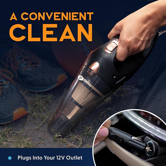 THISWORX Car Vacuum Cleaner - Portable, High Power, Handheld Vacuums w/ 3 Attachments, 16 Ft Cord & Bag - 12v, Auto Accessories Kit for Interior Detailing - Black | 12V High Power, Lightweight Design for Car Interior, RV, Boats & Travel. Includes 3 Att...