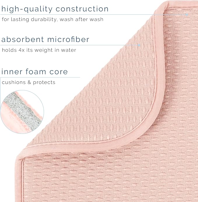 S&T INC. Dish Drying Mat, 18" x 24", XL, Diamond Texture, Rose Pink | Absorbent Microfiber, Extra Large Kitchen Counter Mat for Dishes, Utensils, Pots and Pans, Machine Washable