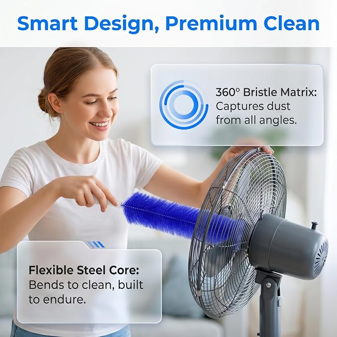 Bendable Microfiber Head, 2026 Upgraded Fan Cleaner Brush Reusable Dust Remover Washable ldeal for Electric Fans Air Conditioning, Home Car Vents, Curtain (Blue 2 Pcs)