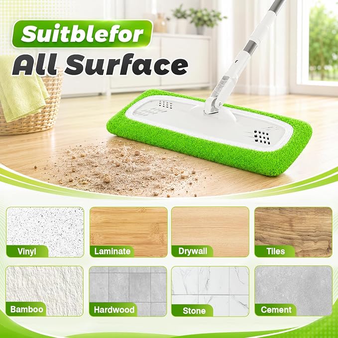 Reusable Mop Pads Compatible with Swiffer Sweeper Mop Cleaning Mop Pads Refill for Dry & Wet Sweeping for Multi-Surface/Hardwood Floor Cleaning (Green)