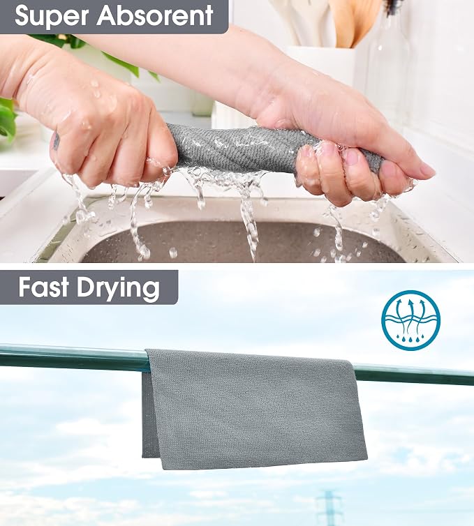 KitchLife Microfiber Cleaning Cloth Roll - Tear-Away Reusable Microfiber Paper Towels, Lint-Free, Washable, 20 Sheets for Kitchen, Car, Dishes, and Sensitive Surfaces (Grey)