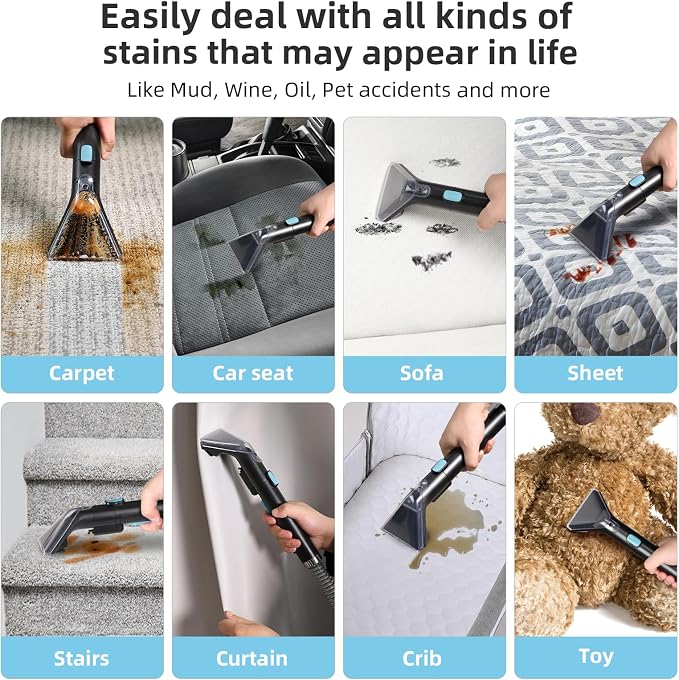 Slevoo 450W Portable Carpet Cleaner Machine with 1 Bottle Cleaning Solutions, Strong Suction Upholstery and Furniture Cleaner for Cleaning Stairs, Car Interiors, for Pet Footprint, Dust, Oil (Blue)