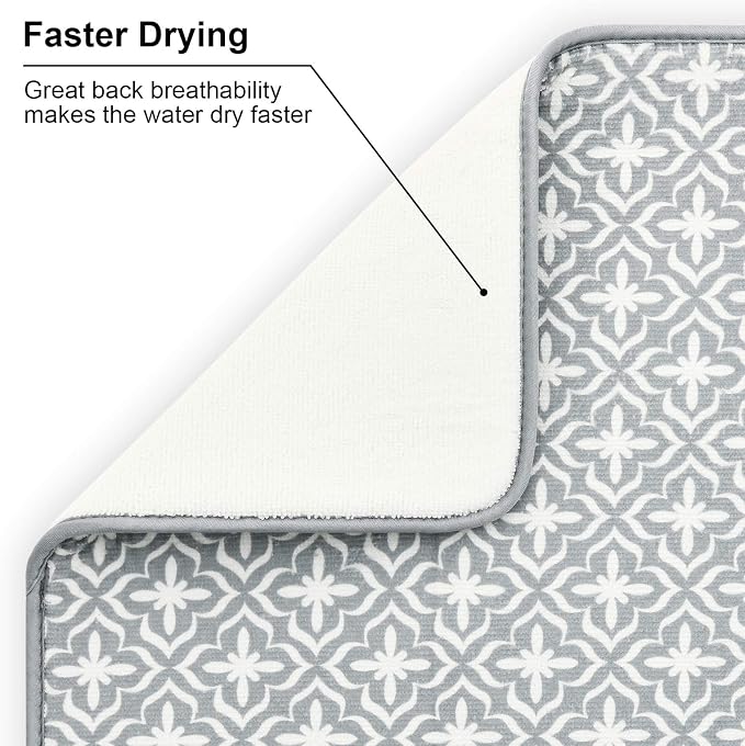 SUBEKYU Dish Drying Mats for Kitchen Counter, Microfiber Absorbent Dish Drainer/Rack Pads for Sink, 19.5*15.8 inch, Set of 2, Grey, leaf