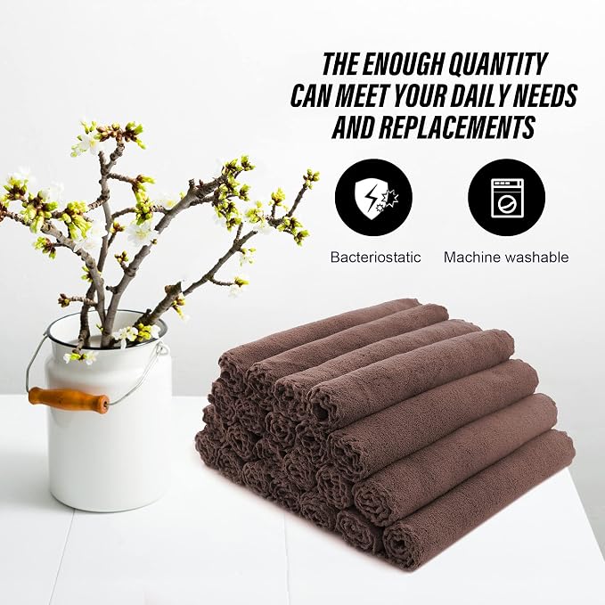 MOONQUEEN Ultra Soft Premium Washcloths Set - 12 x 12 inches - 72 Pack - Quick Drying - Highly Absorbent Coral Velvet Bathroom Wash Clothes (Wood Brown)