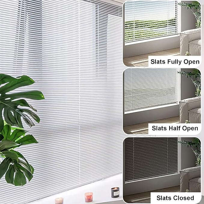 Aluminum Mini Blinds, 1" Metal Slat Venetian Blinds, 28" 32" 36" 42" 48" 56" 64" 68" Light Filtering Horizontal Window Blind & Shades, Privacy Screen, Home Office Blackout Shutters(White)
